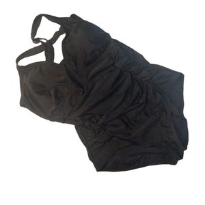 XL Black Tummy Control Swimsuit w/ Side Rouging Adjustable Criss-Crossed Straps